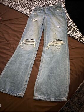 Flying Monkey Light Blue Distressed Flare Jeans